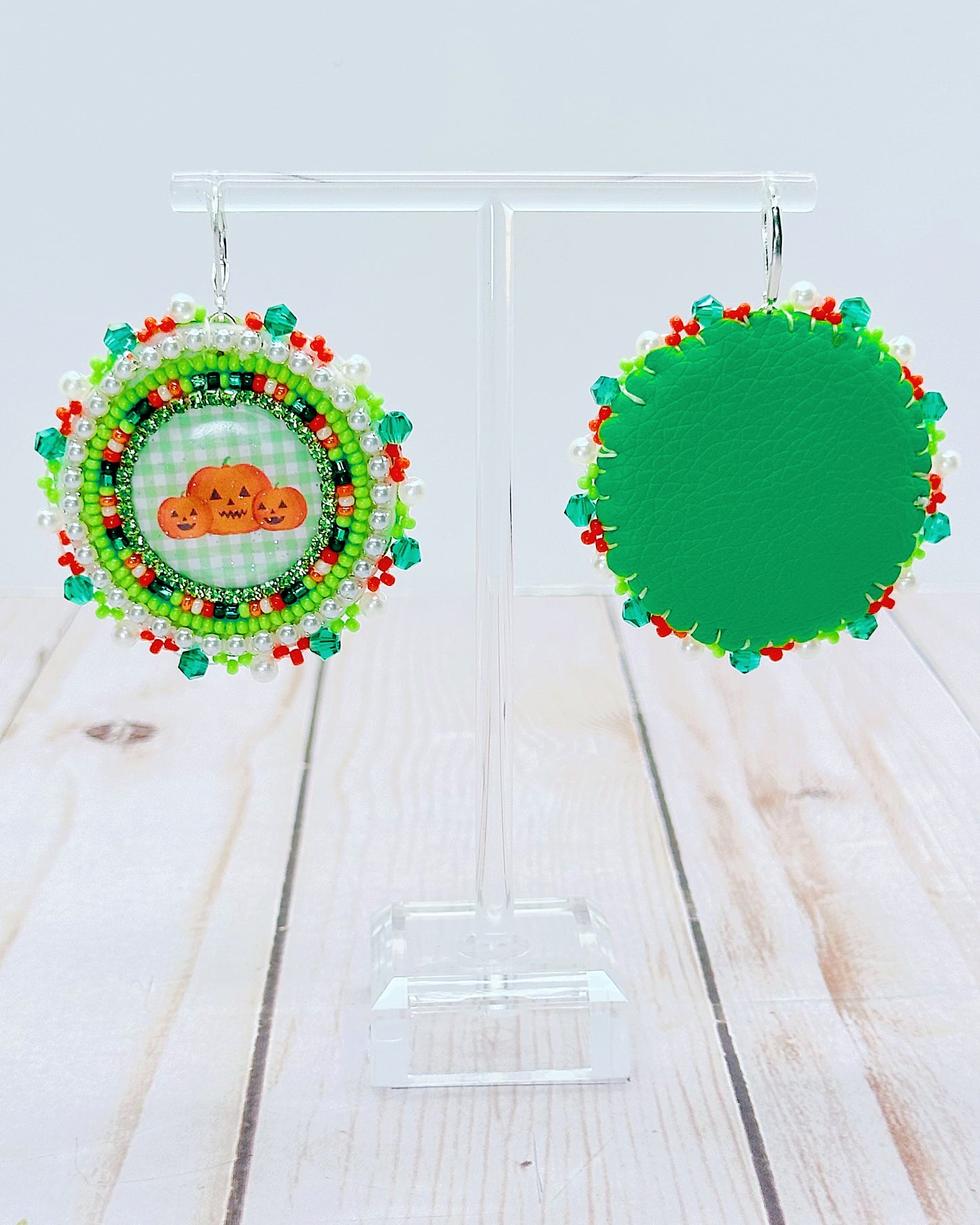 Pastel Green Jack-'o-Lantern Earrings
