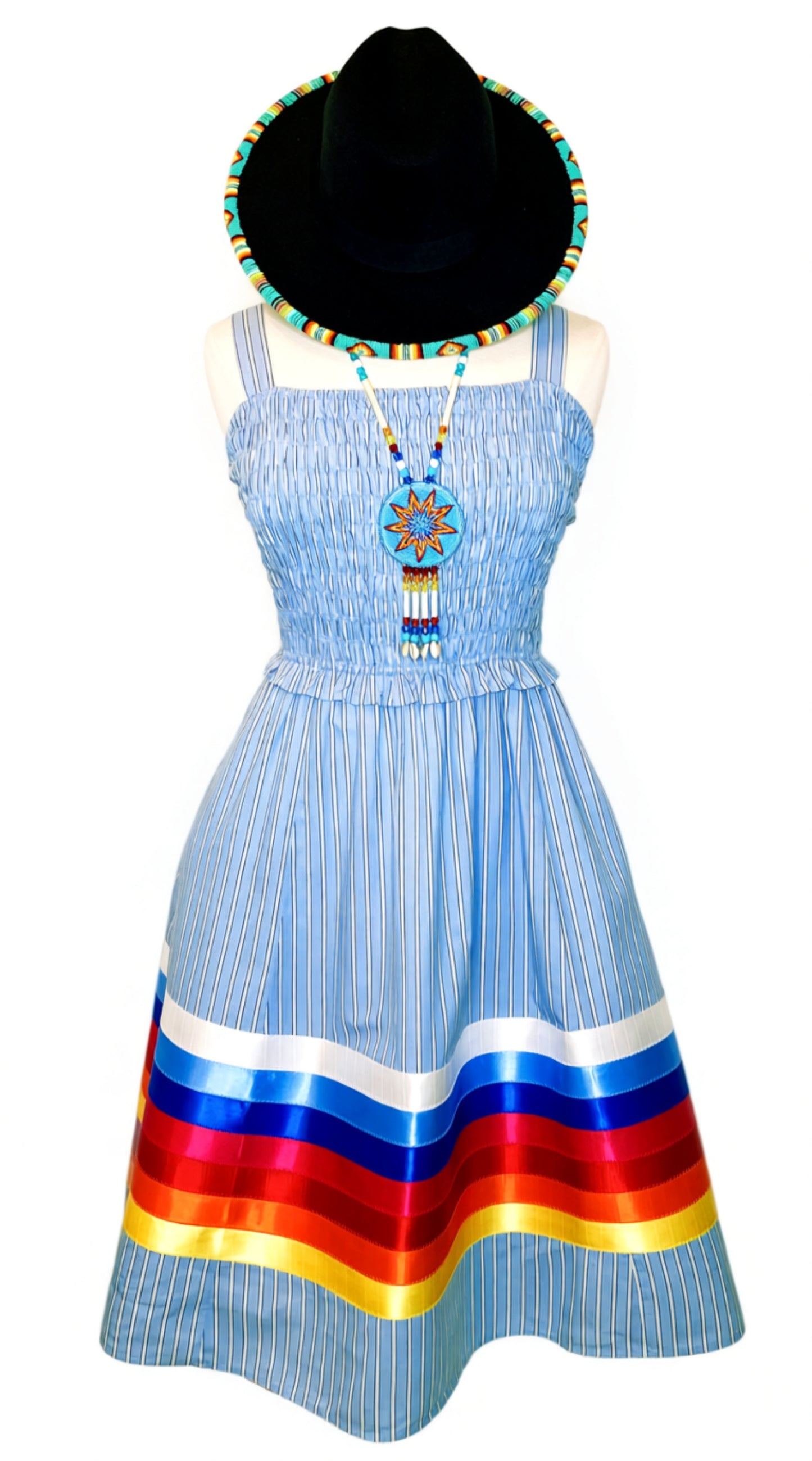 Blue Fire Color Ribbon Dress - XL