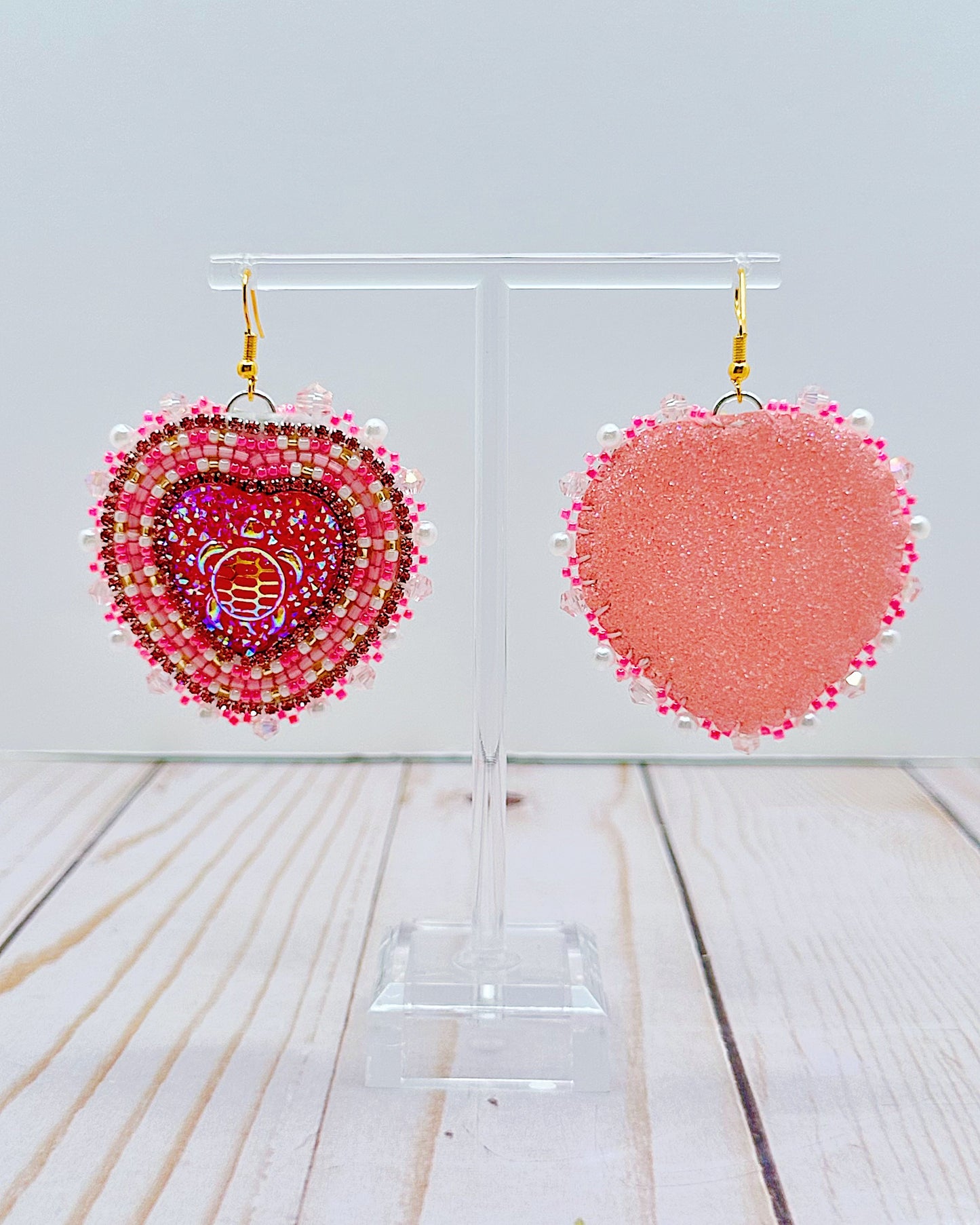 Pink Turtle Heart Earrings