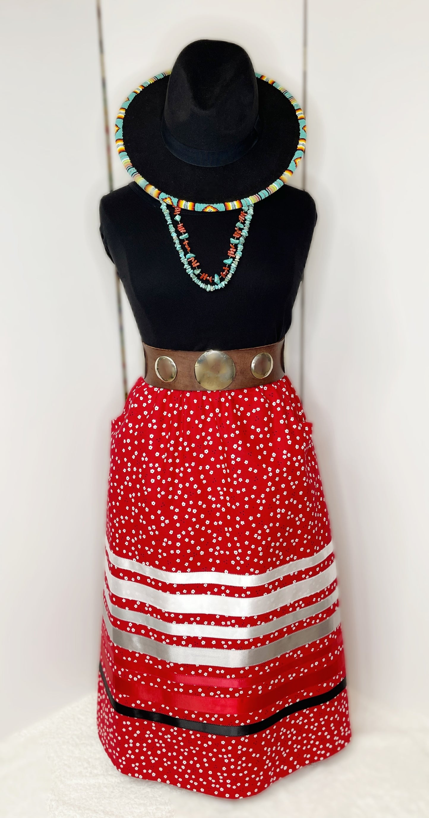 Red Polka Dot Ribbon Skirt - L