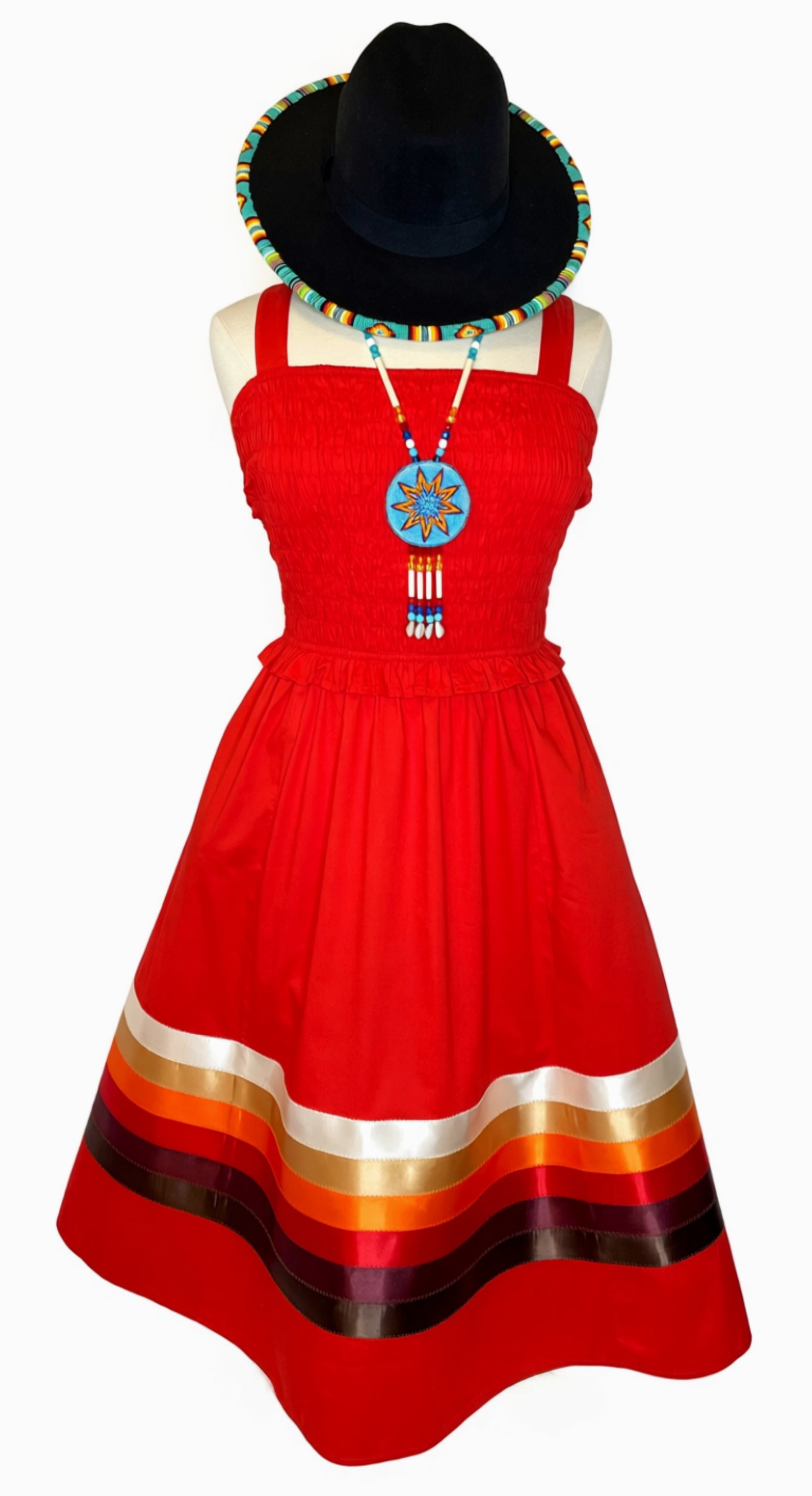 Red Earth Tone Ribbon Dress - XL
