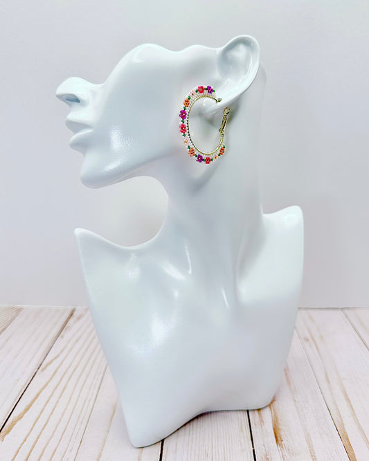 Pink Floral Hoops