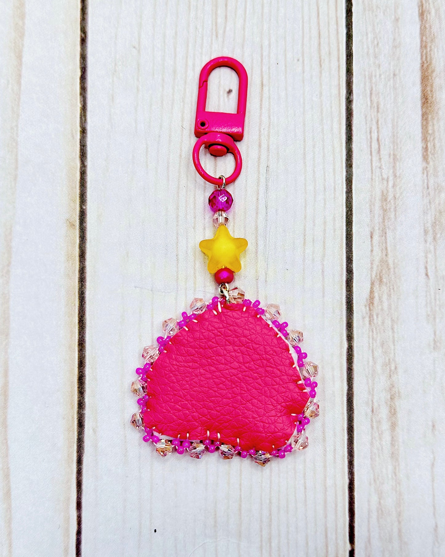 Pink Puffball Cross Stitch Keychain