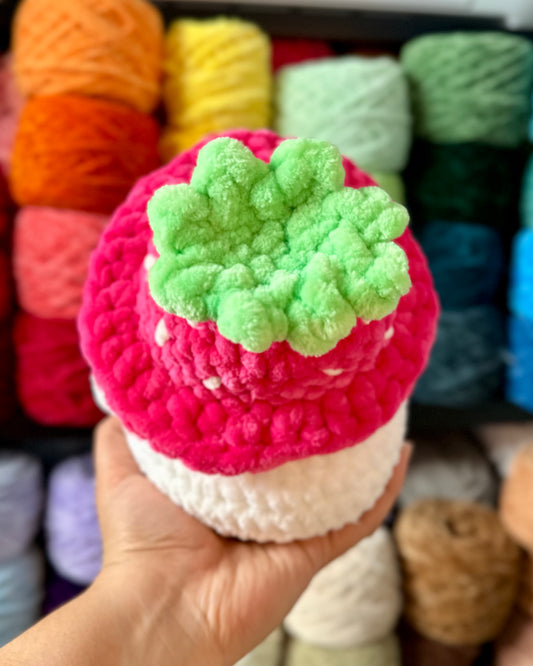 Handmade Crochet JUMBO Duck w/ Strawberry Hat