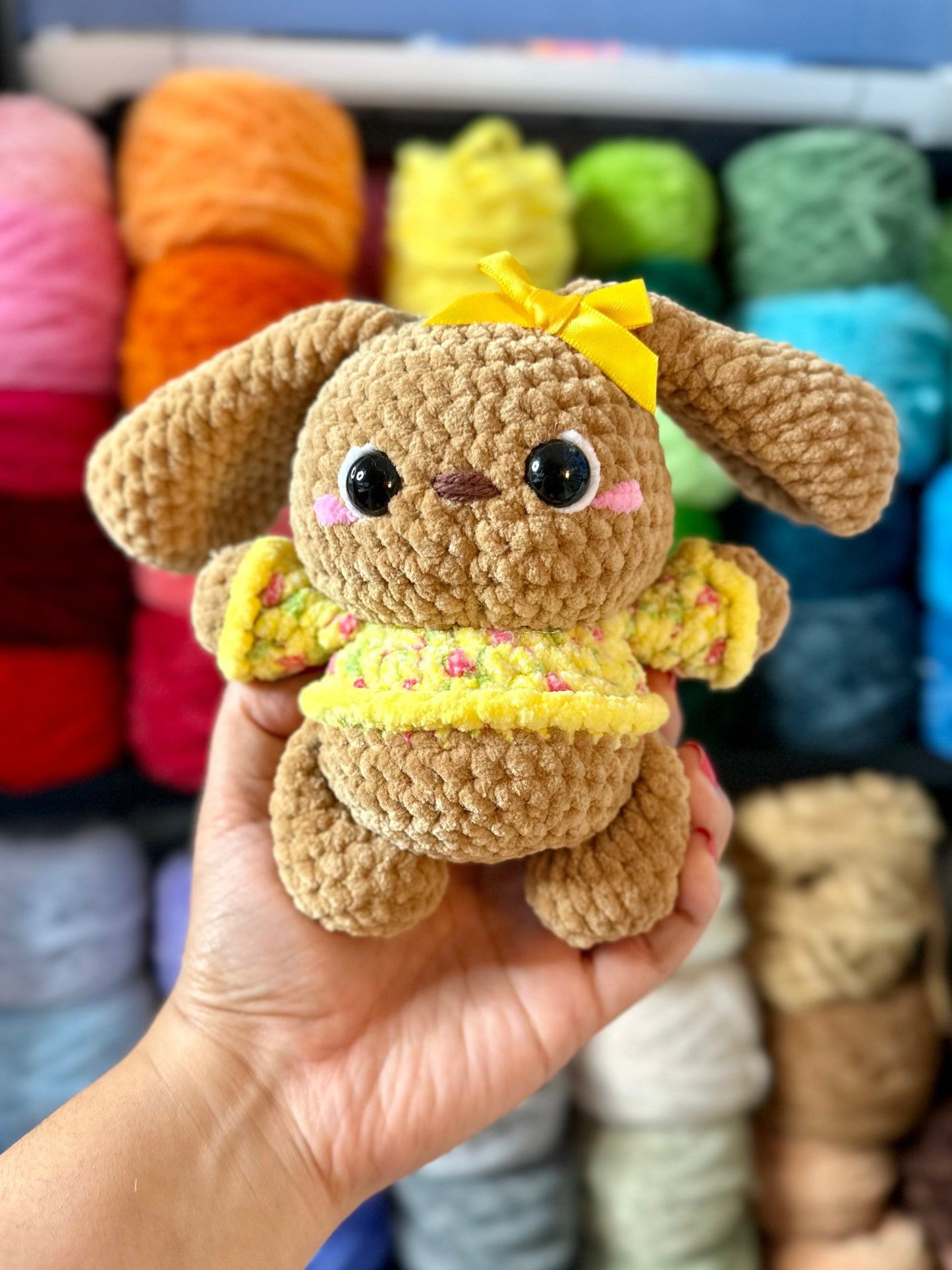 Handmade Crochet Bunny - Yellow Shirt