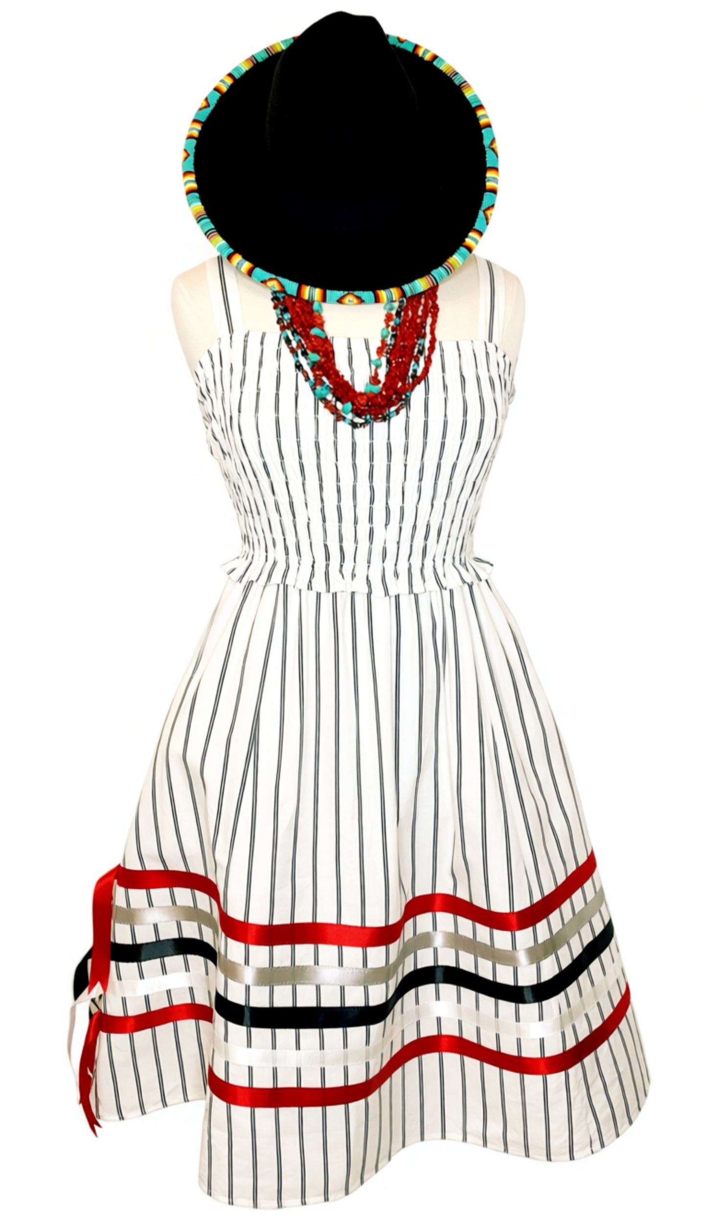White, Red, & Black Ribbon Dress - XL