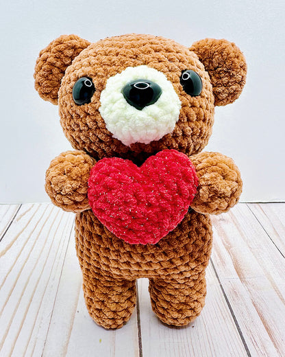 Handmade Crochet Brown Bear with Heart