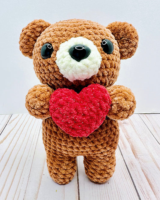Handmade Crochet Brown Bear with Heart