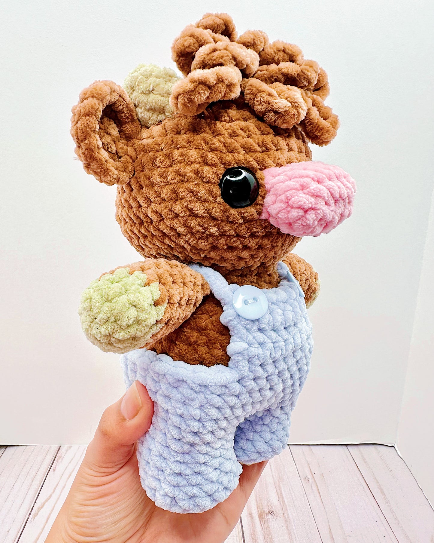 Handmade Crochet Highland Cow w/ Overalls