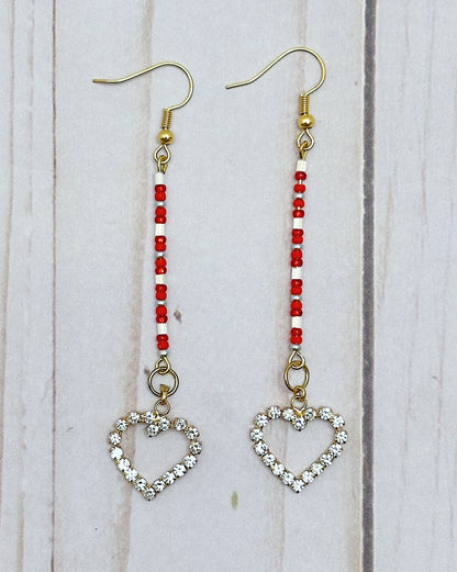 Red & Silver Heart Dangle Earrings