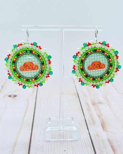 Pastel Green Jack-'o-Lantern Earrings