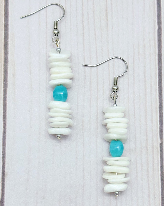 Small White & Turquoise Stacked Earrings