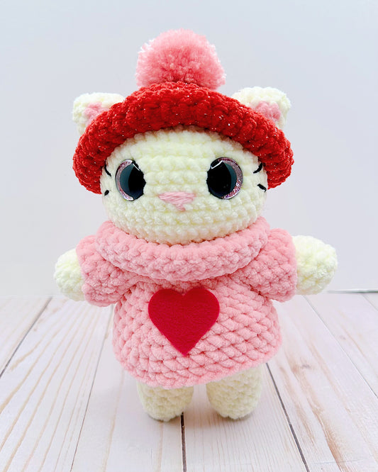 Handmade Crochet Pink Winter Kitty