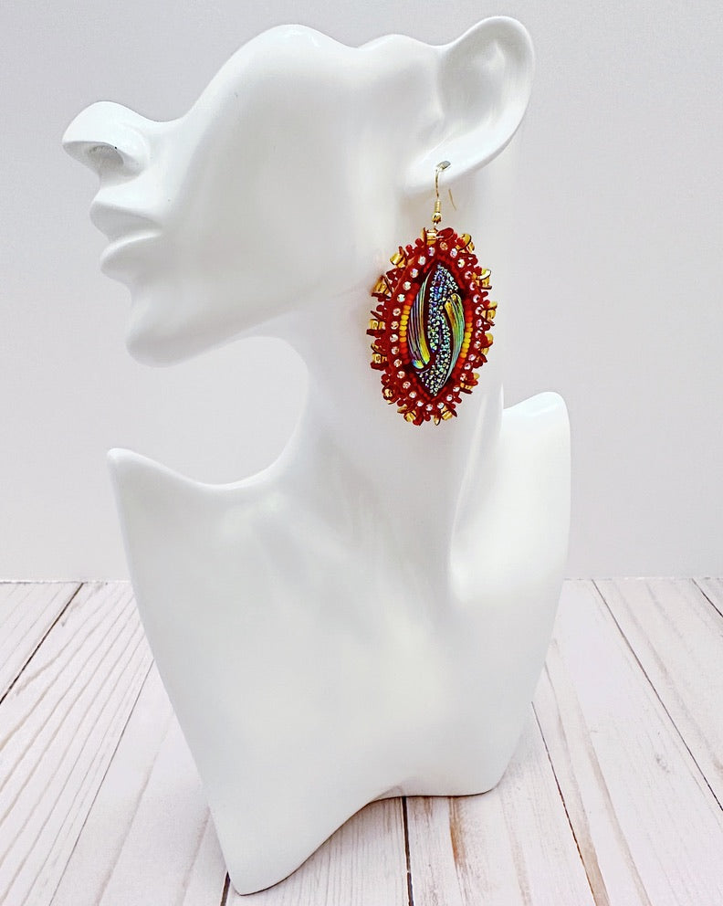 Red Fire Color Sequined Earrings