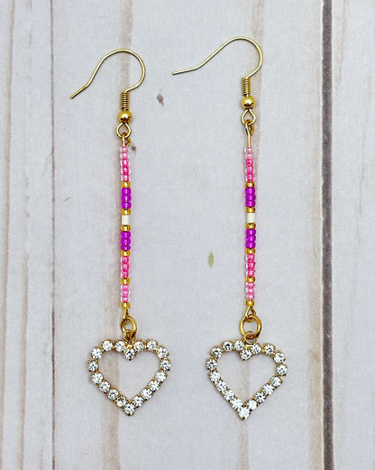 Neon Pink & Gold Heart Dangle Earrings