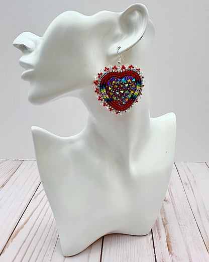 Red Kaleidoscope Heart Earrings