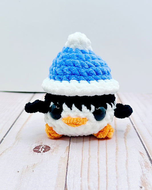 Handmade Crochet Penguin - Blue Hat