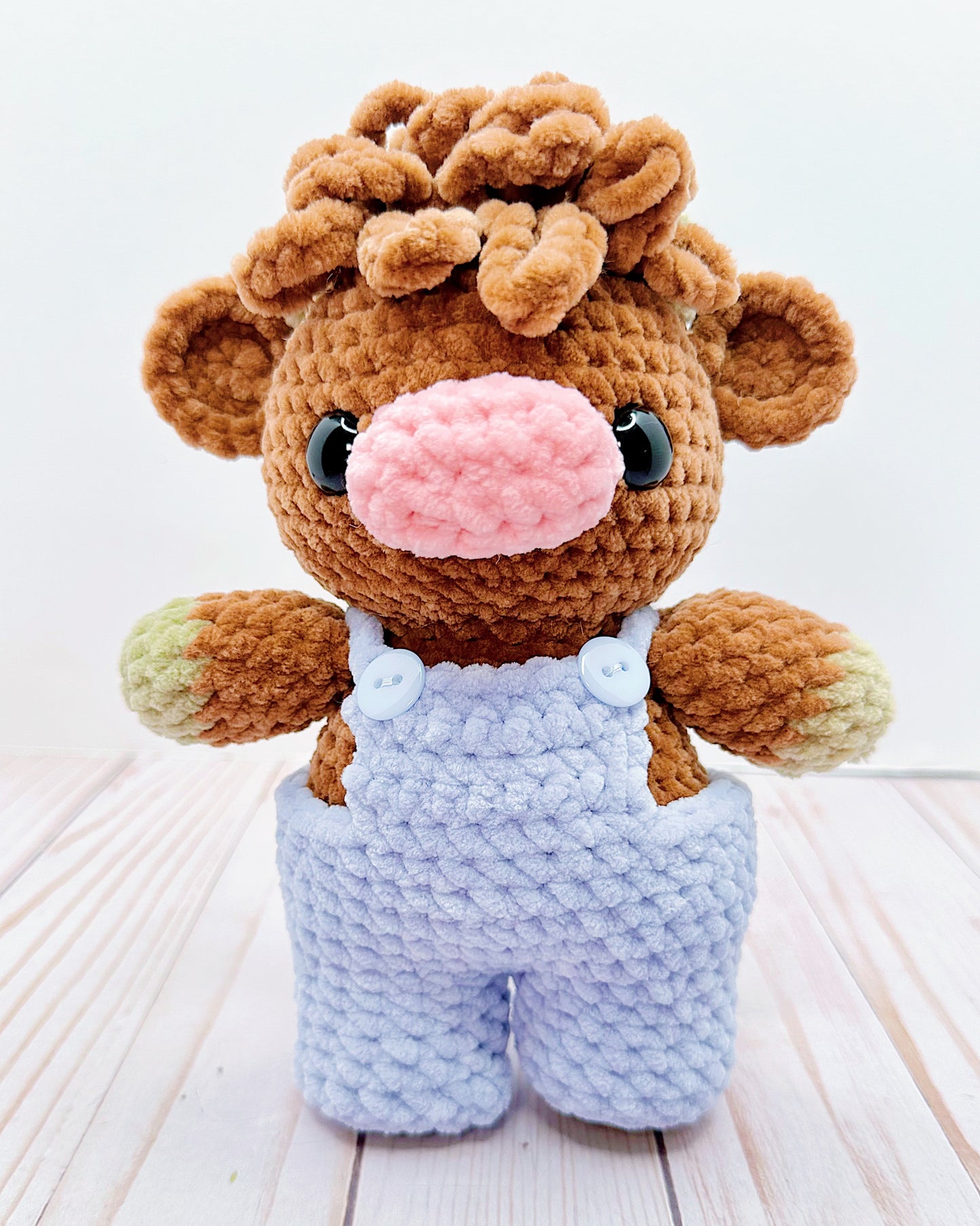 Handmade Crochet Highland Cow w/ Overalls