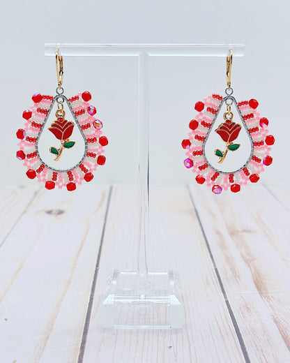 Pastel Pink & Red Rose Earrings