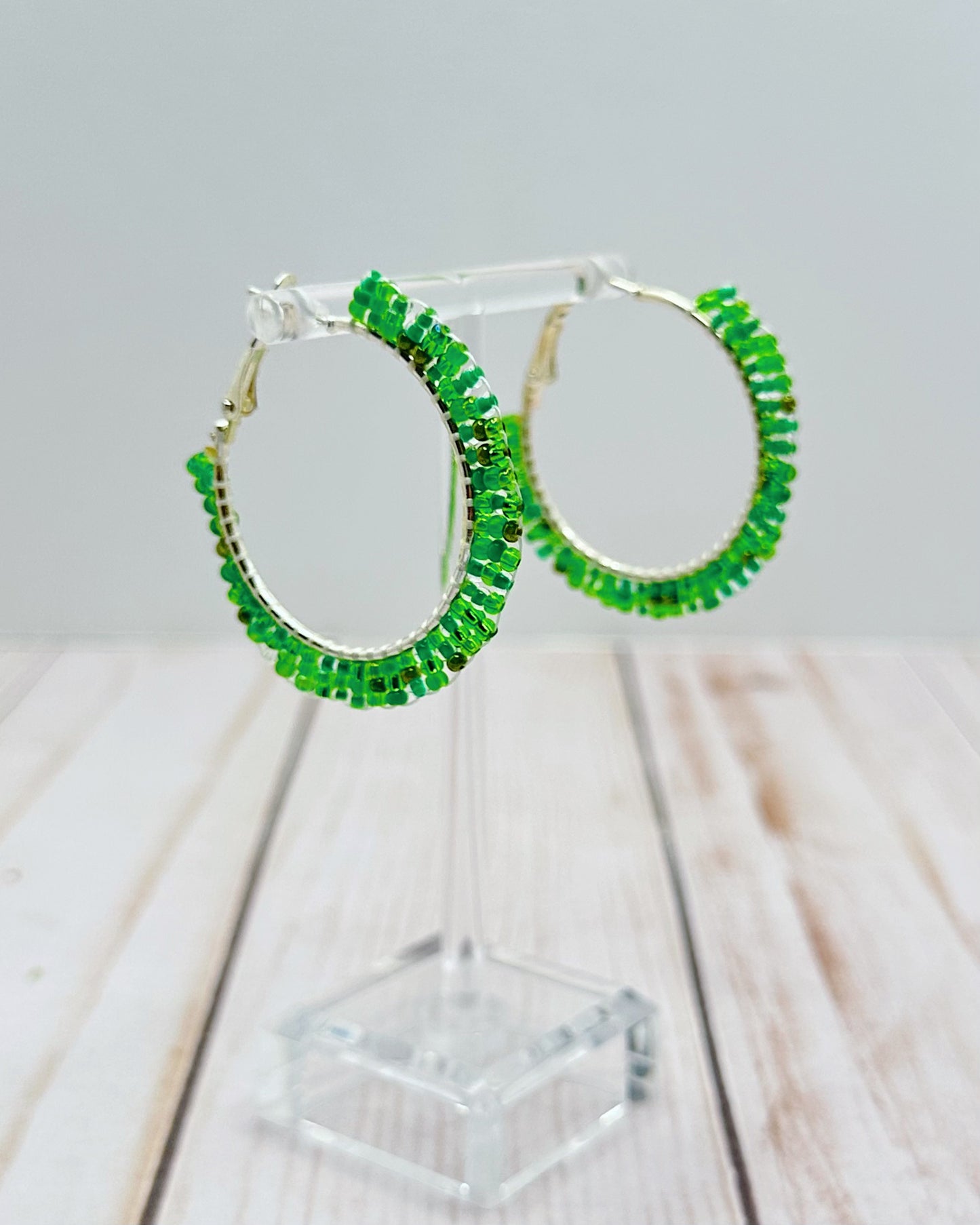 Green Hoop Earrings