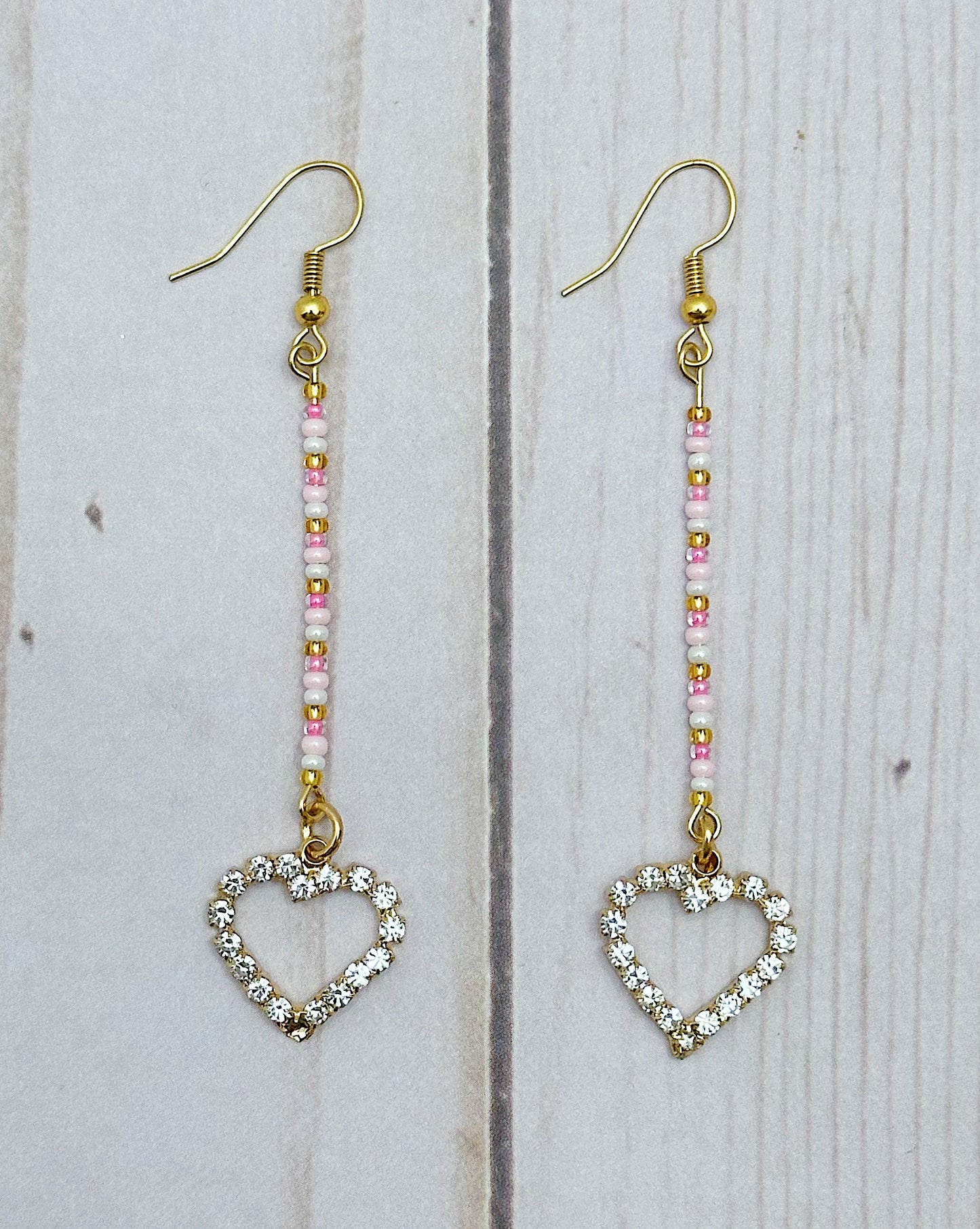 Pink & Gold Heart Dangle Earrings