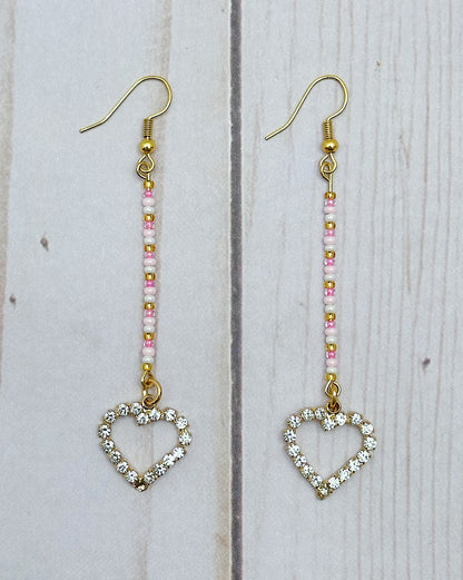 Pink & Gold Heart Dangle Earrings