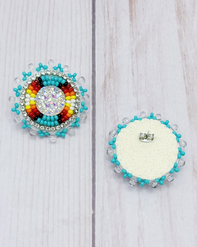 Sequined Turquoise Fire Color Stud Earrings
