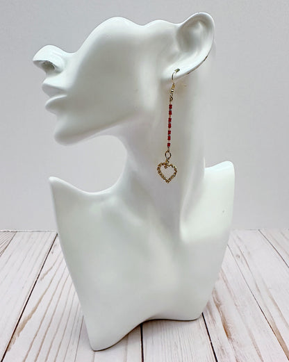 Red & Silver Heart Dangle Earrings