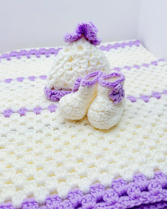Purple & Cream Baby Blanket Set
