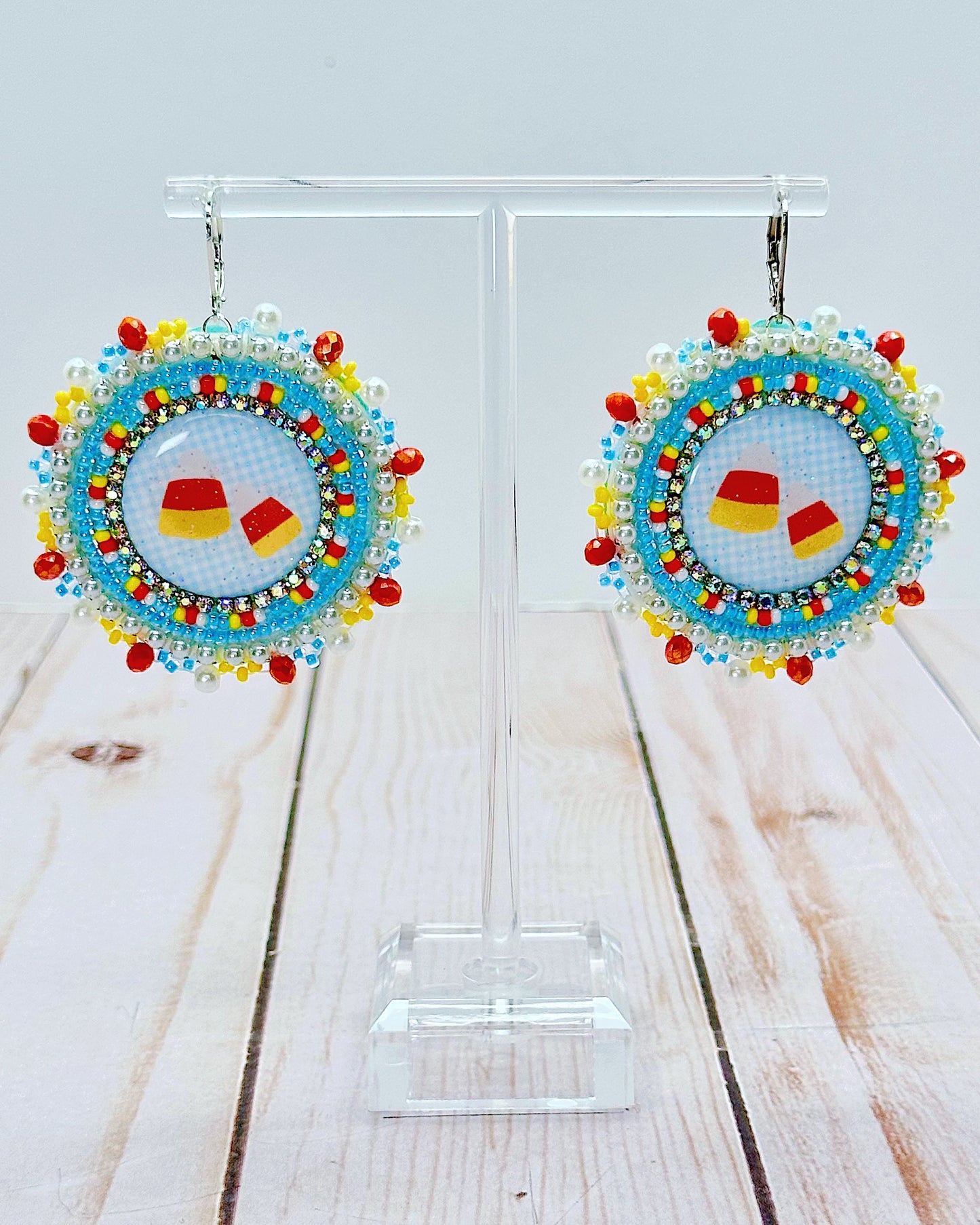 Pastel Blue Candy Corn Earrings