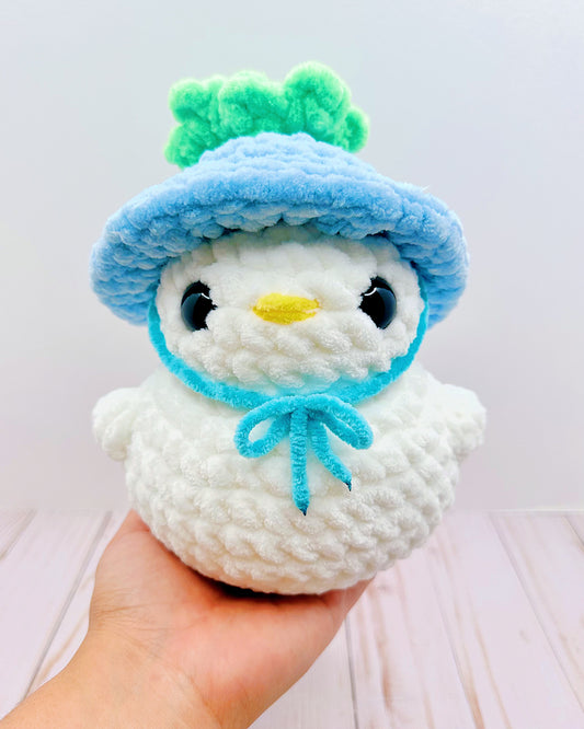 Handmade Crochet JUMBO Duck w/ Blueberry Hat