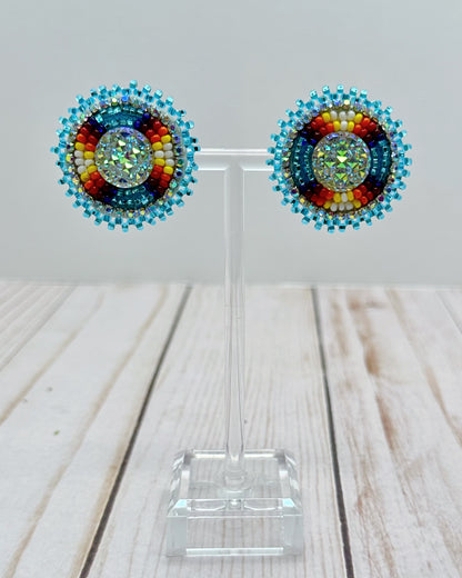 Small Teal Round Earrings