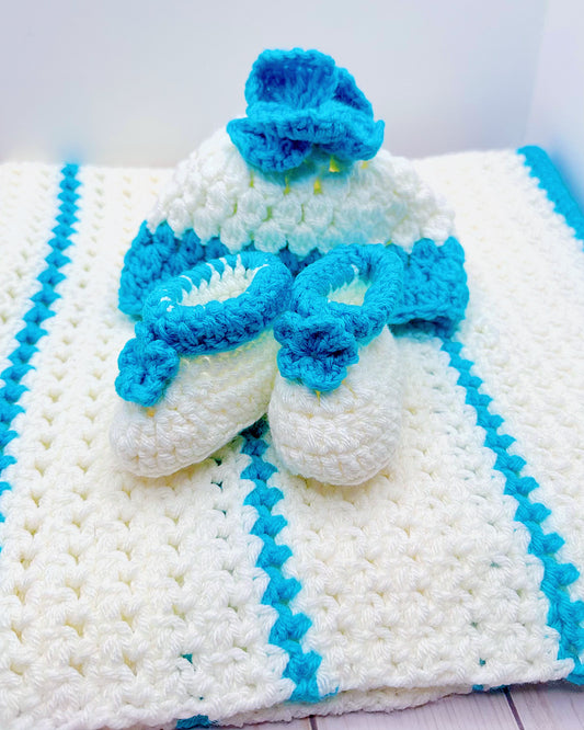 Teal & Cream Baby Blanket Set