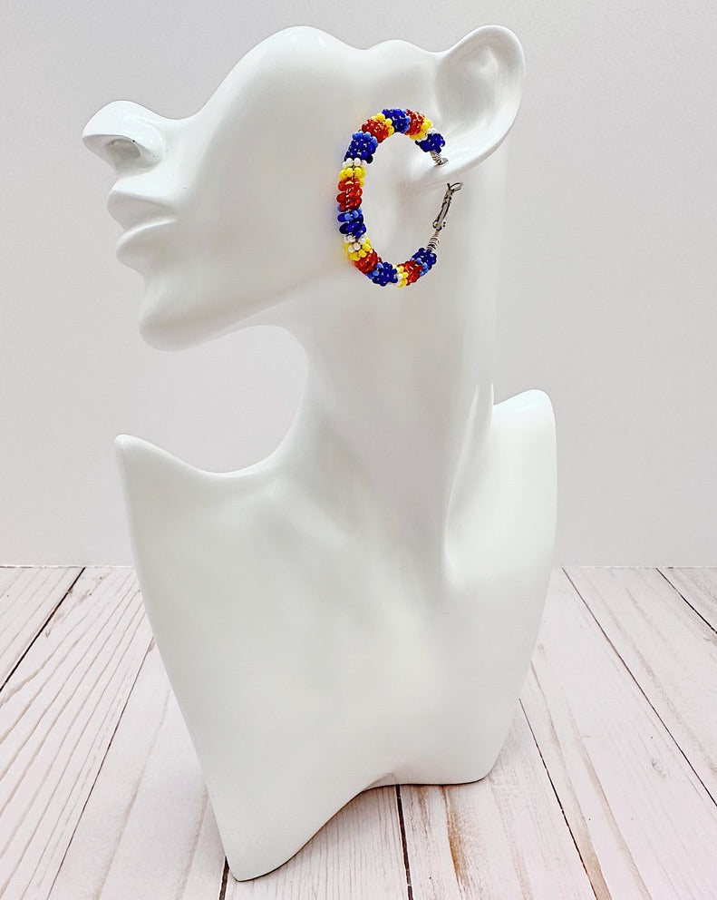 Medium Blue Tricolor Hoop Earrings