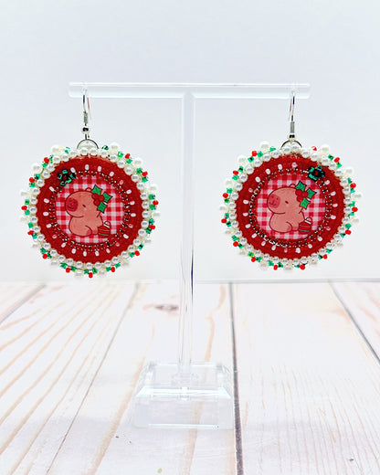 Pastel Red Capybara Earrings