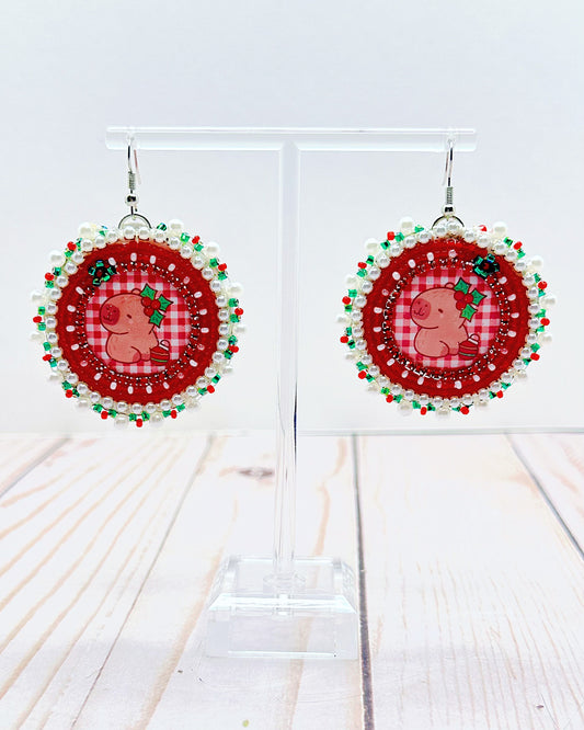 Pastel Red Capybara Earrings