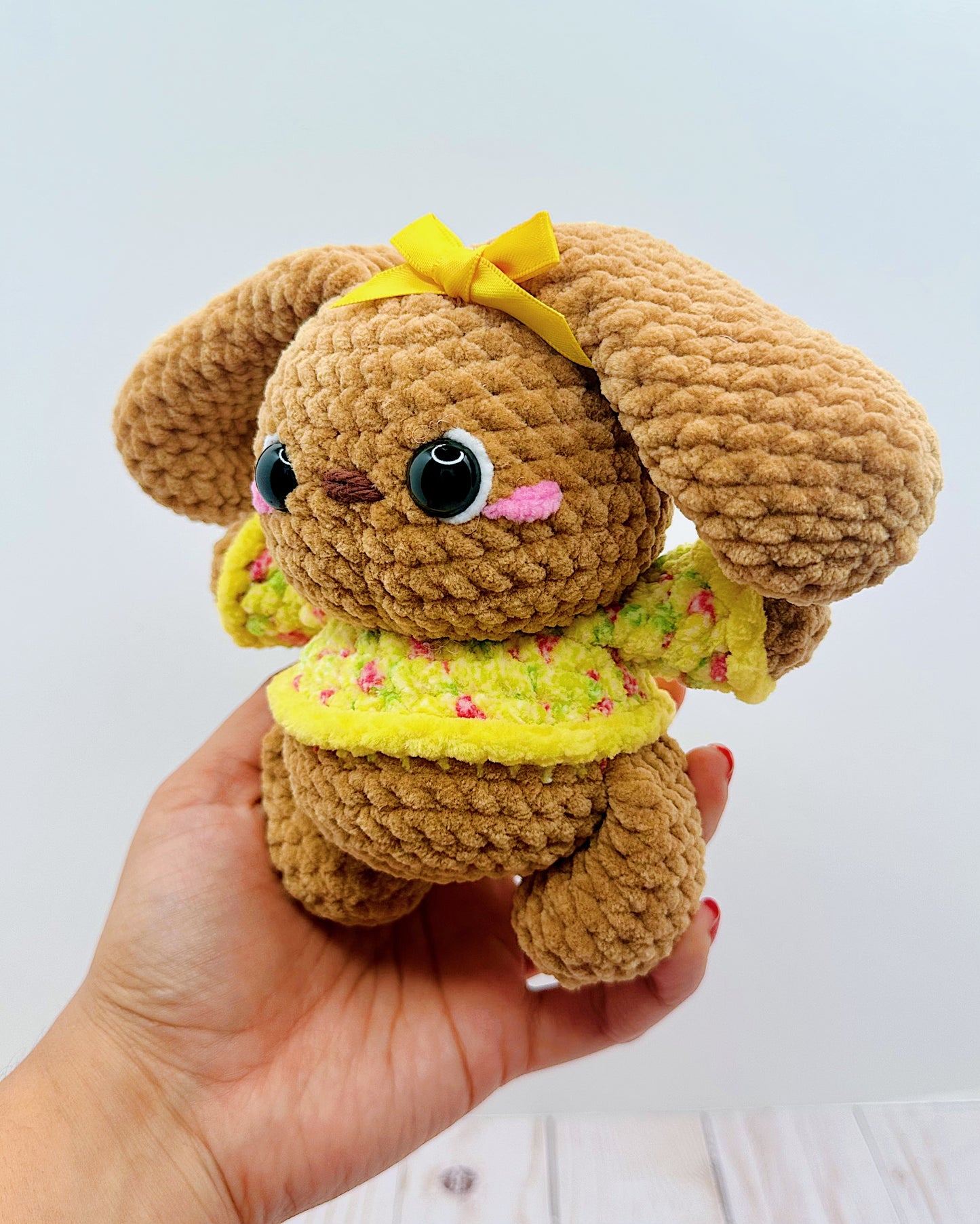 Handmade Crochet Bunny - Yellow Shirt