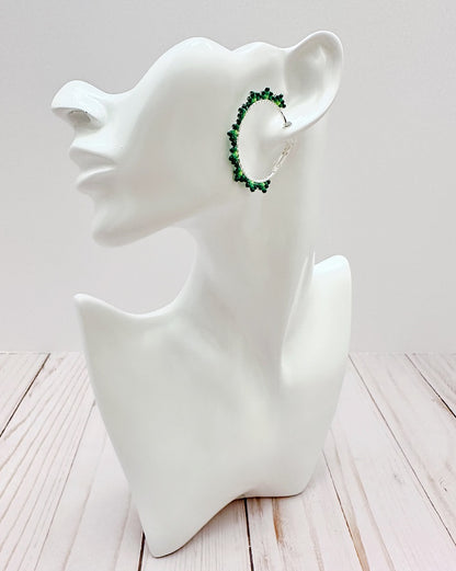 Small Green Burst Hoop Earrings