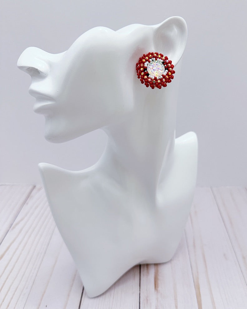 Red & Silver Stud Earrings