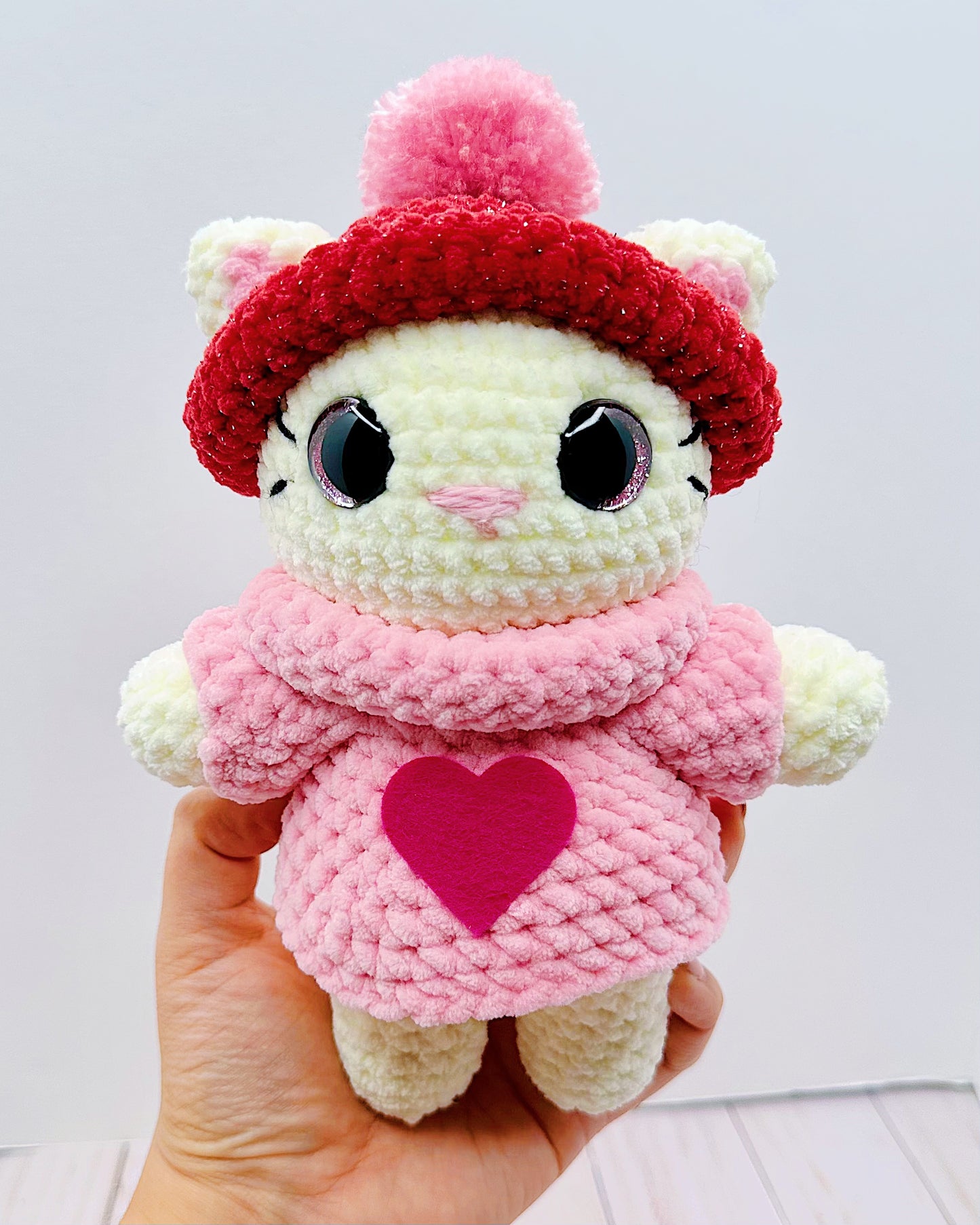 Handmade Crochet Pink Winter Kitty