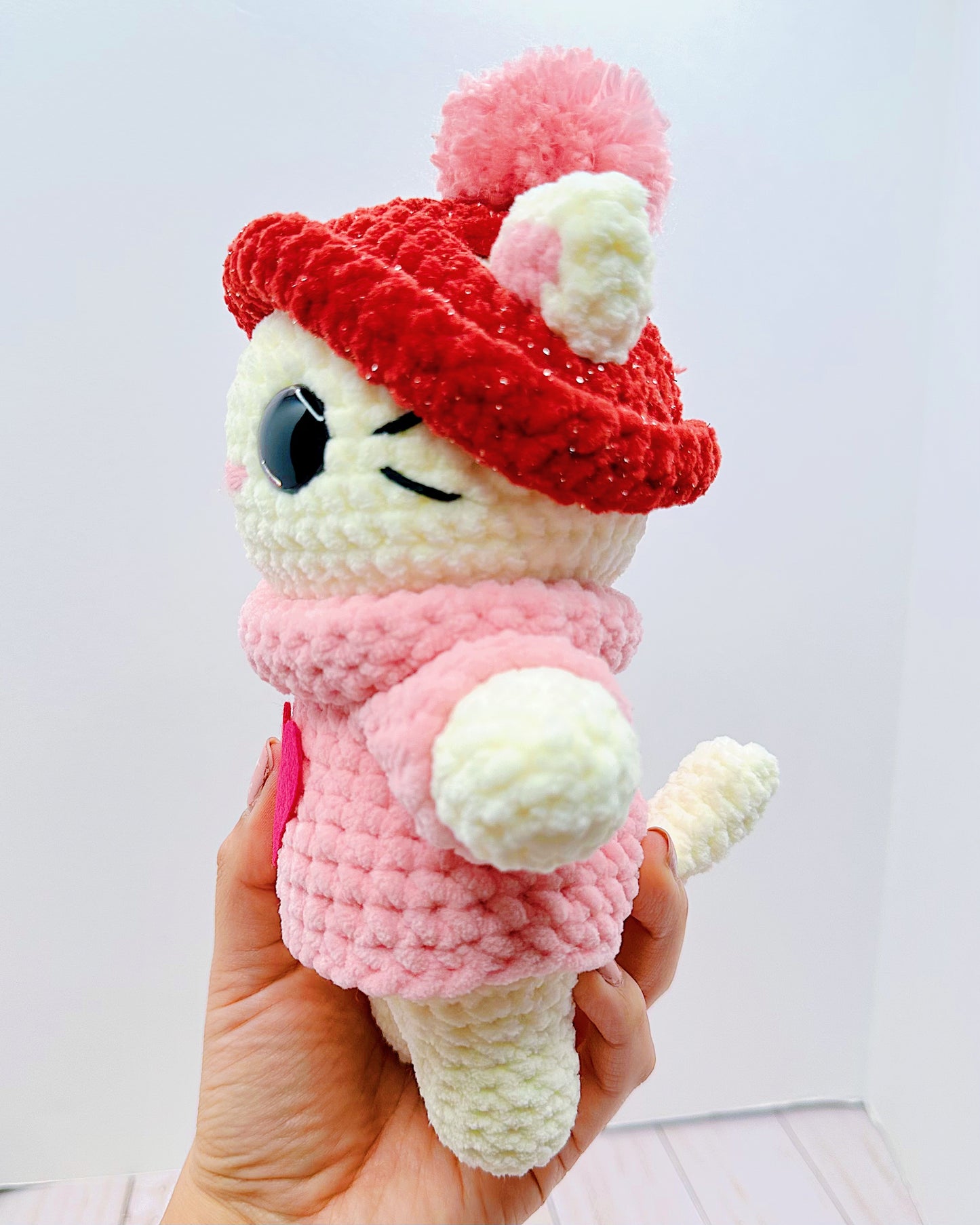 Handmade Crochet Pink Winter Kitty