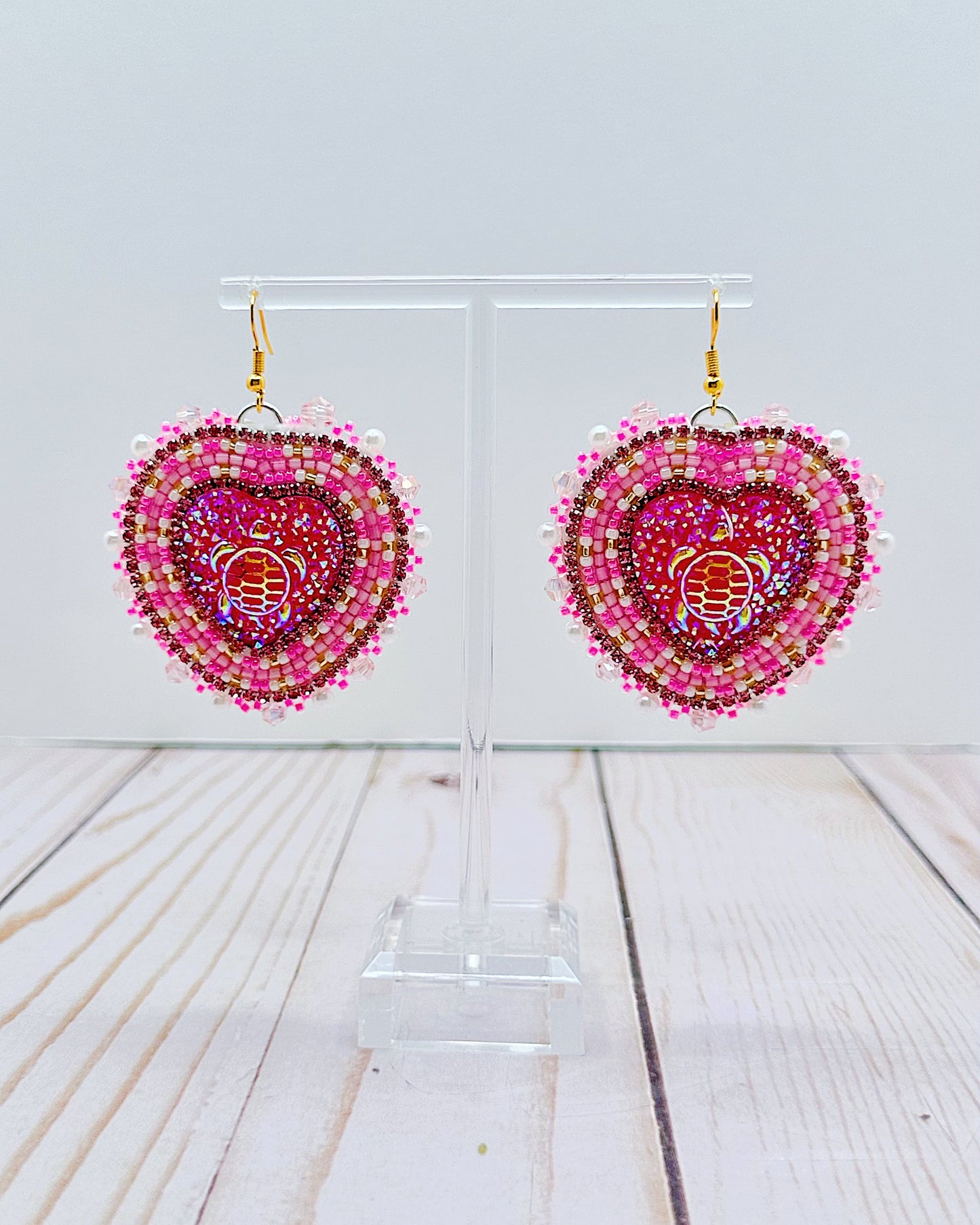 Pink Turtle Heart Earrings