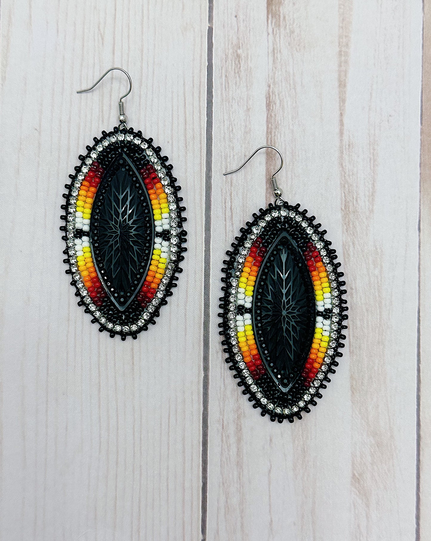 Large Black Fire Color Earrings
