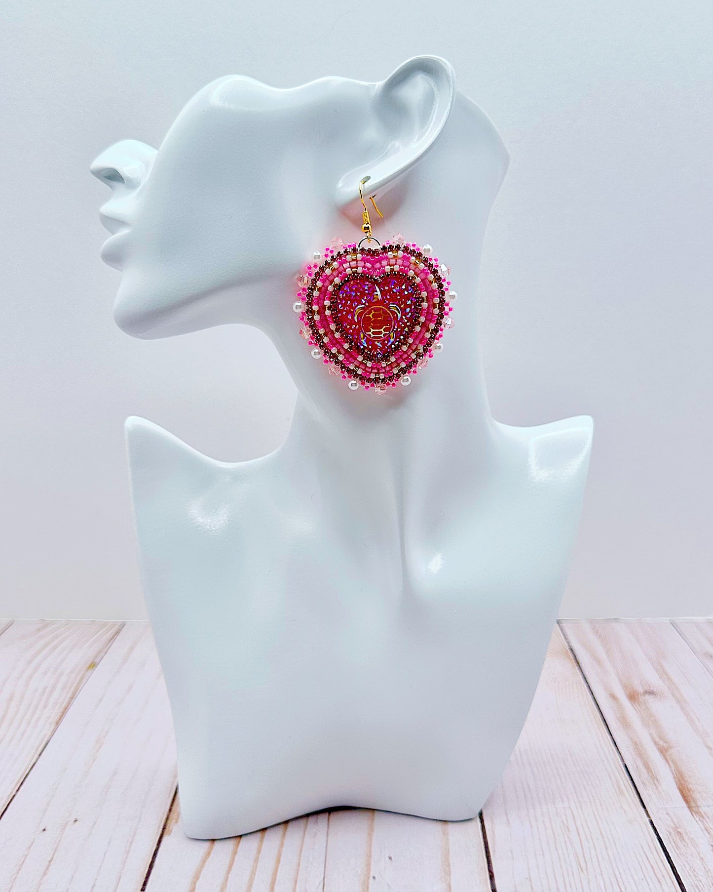 Pink Turtle Heart Earrings