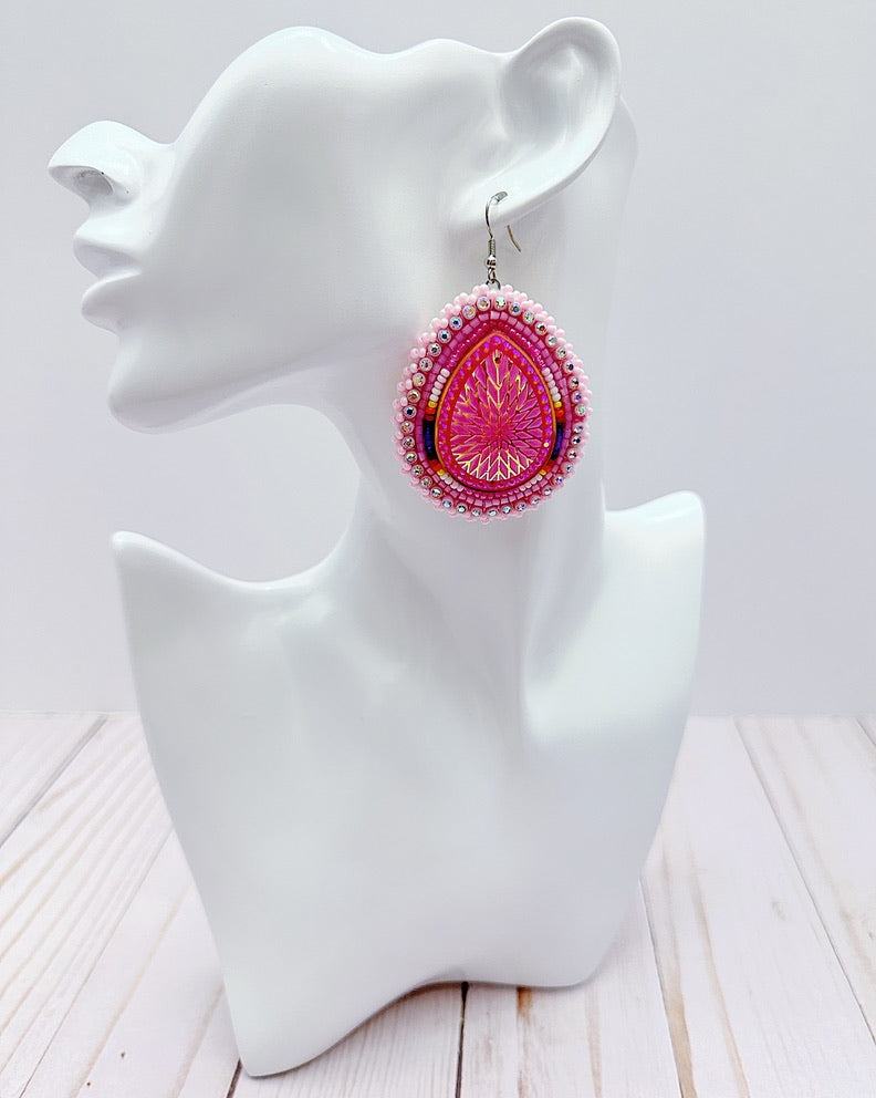 Neon Pink Teardrop Earrings