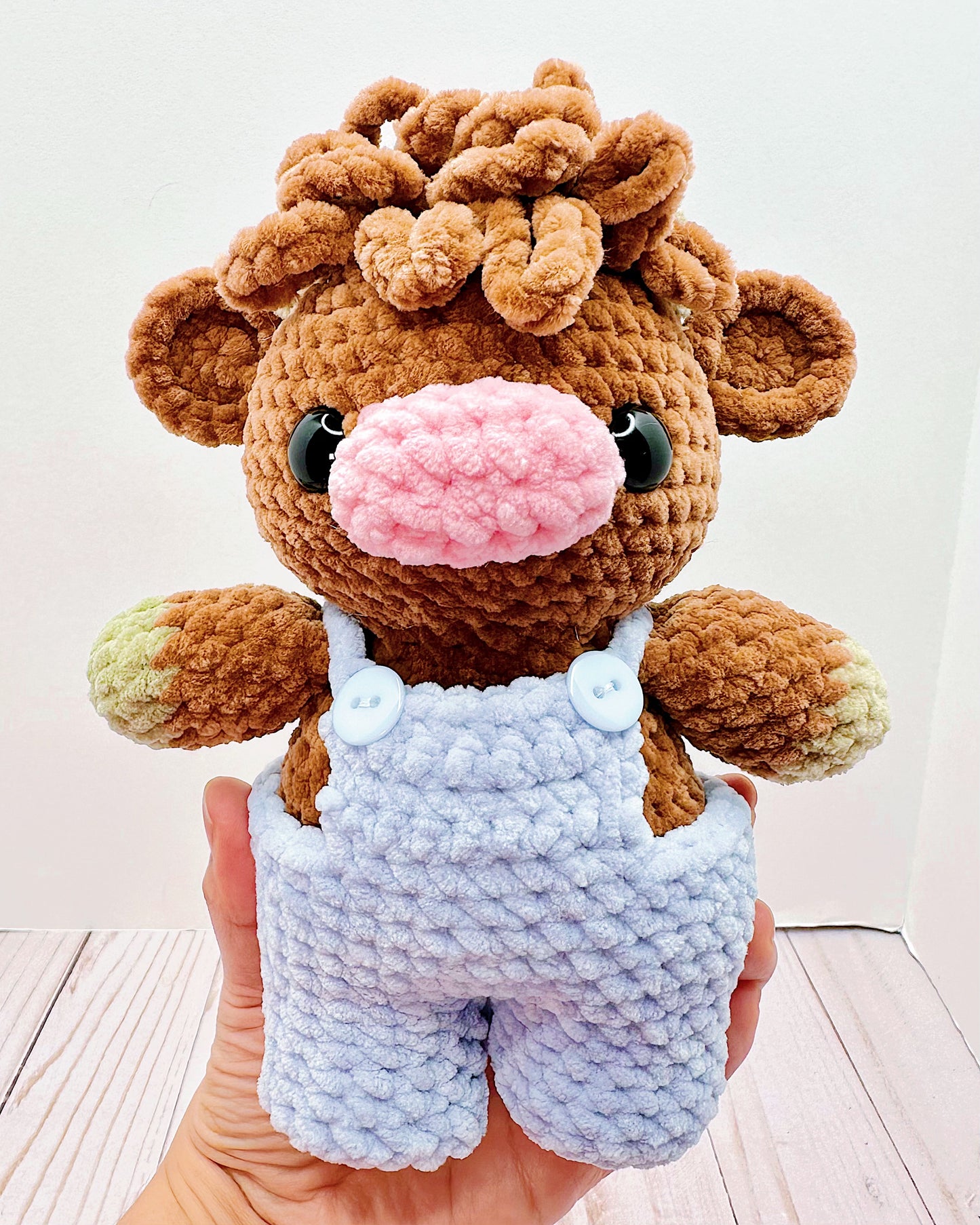 Handmade Crochet Highland Cow w/ Overalls