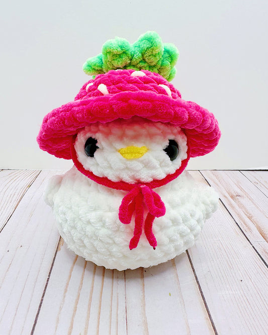 Handmade Crochet JUMBO Duck w/ Strawberry Hat