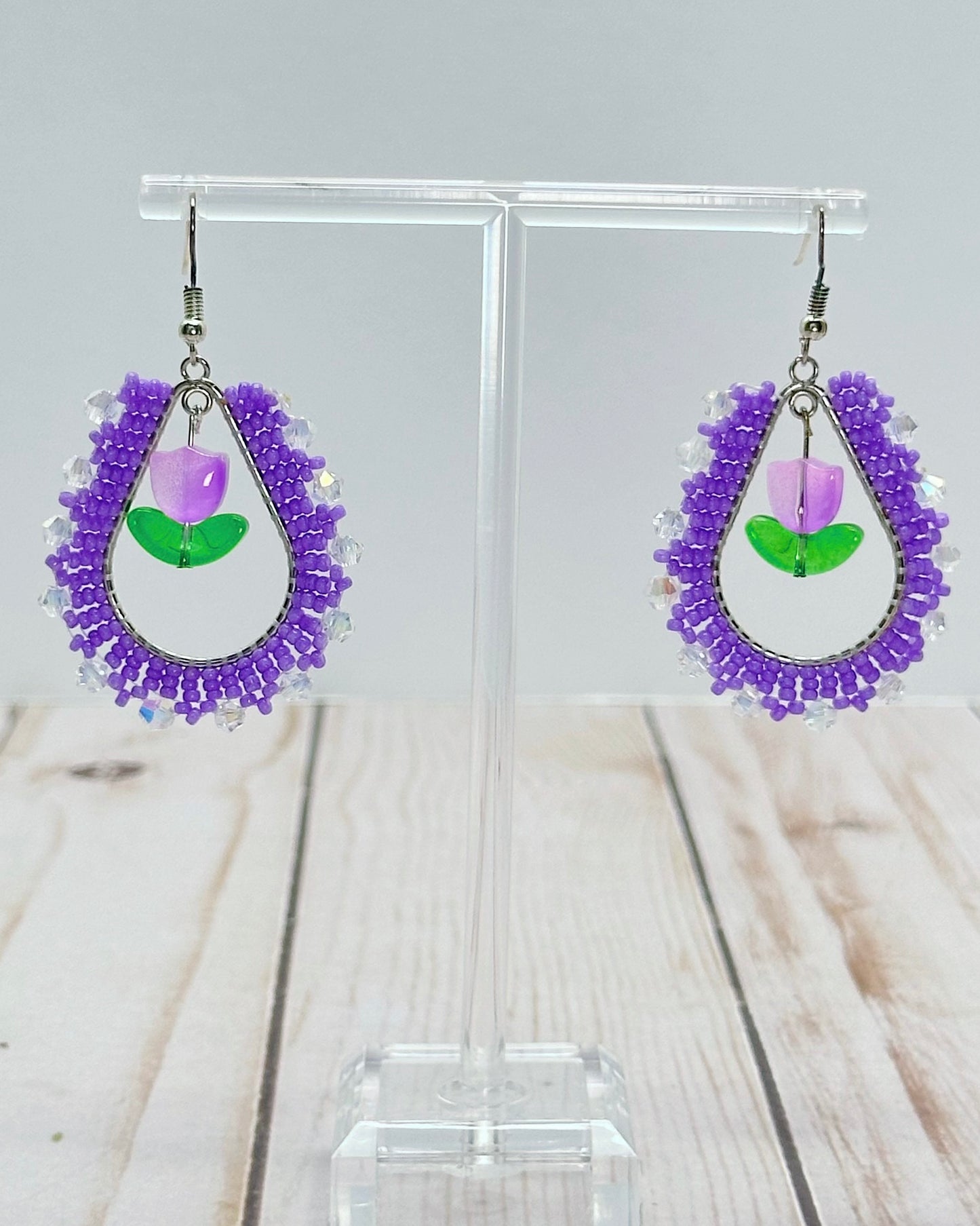 Purple Tulip Teardrop Earrings