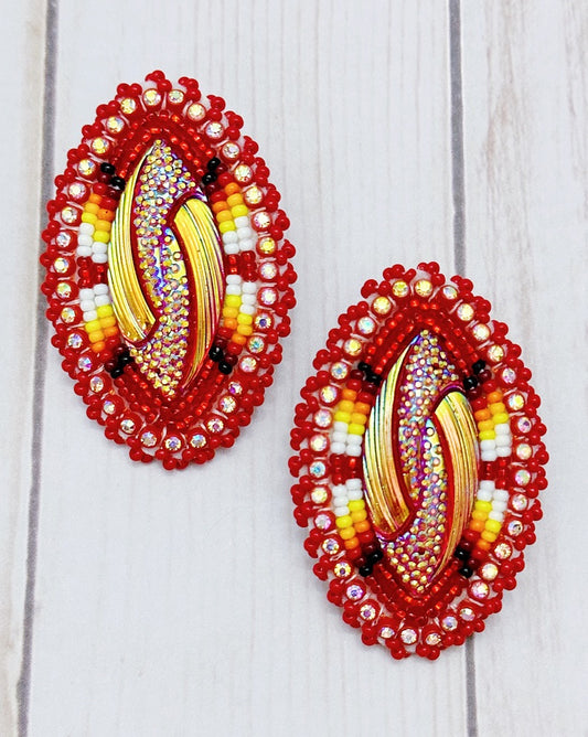 Large Red Fire Color Swirl Earrings