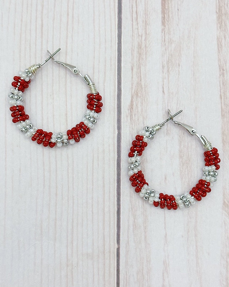 Small Red & Silver Hoop Earrings